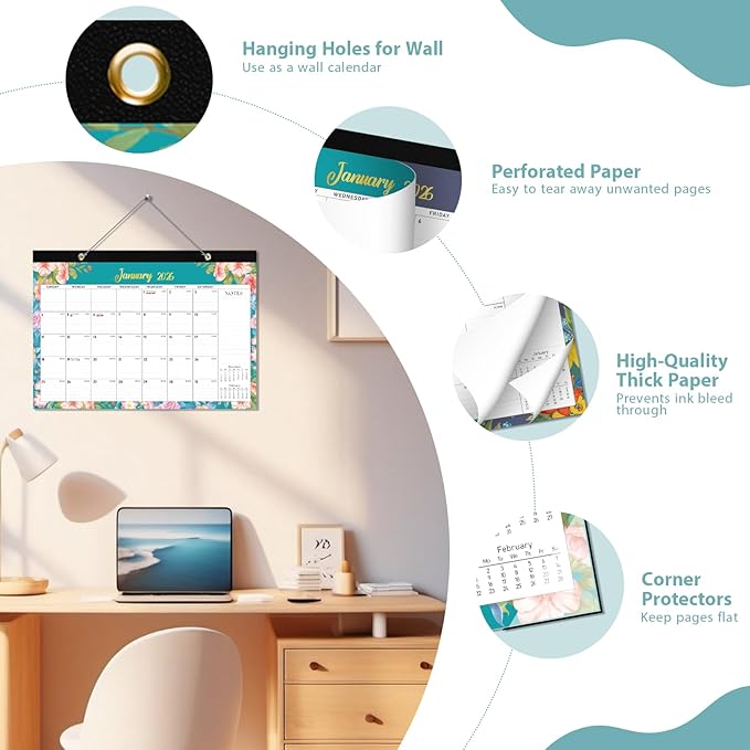 2026 Desk Calendar, Large Desktop/Wall Monthly Calendar (Jan. 2026 - Jun. 2027) 17'' x 12'' School Year Desk Planner for Teacher Family School Office Supplies (Pack of 2)