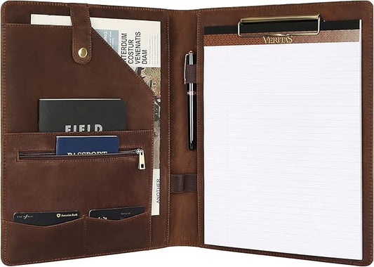DUKE&COW Personalized Leather Portfolio for Men & Women, Engraved Clipboard Portfolio Binder, Custom Leather Resume Padfolio, Khaki, Letter Size, 2 Holes, 11 inches