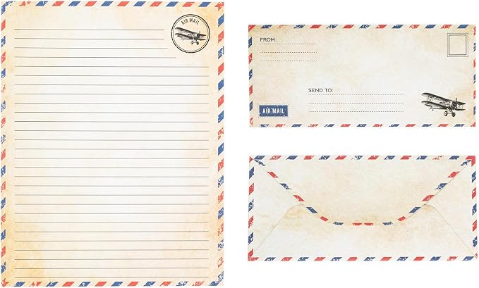 60 Pack Airmail Paper and Envelopes Set - Blue Writing Paper for Invitations, Love Letters, Letters to Troops, Christmas Letter - 8.5 x 11 Inch