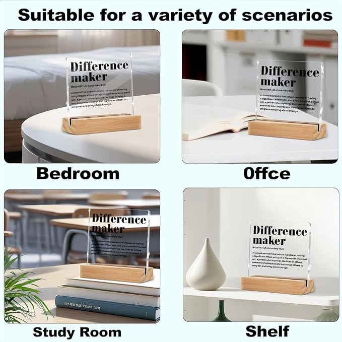Appreciation Gifts for Women Leader Boss Mentor Coworker Teacher | Difference Maker Gifts Definition Clear Desk Decorative Sign Acrylic Sign With Wooden Stand for Desk Table Shelf