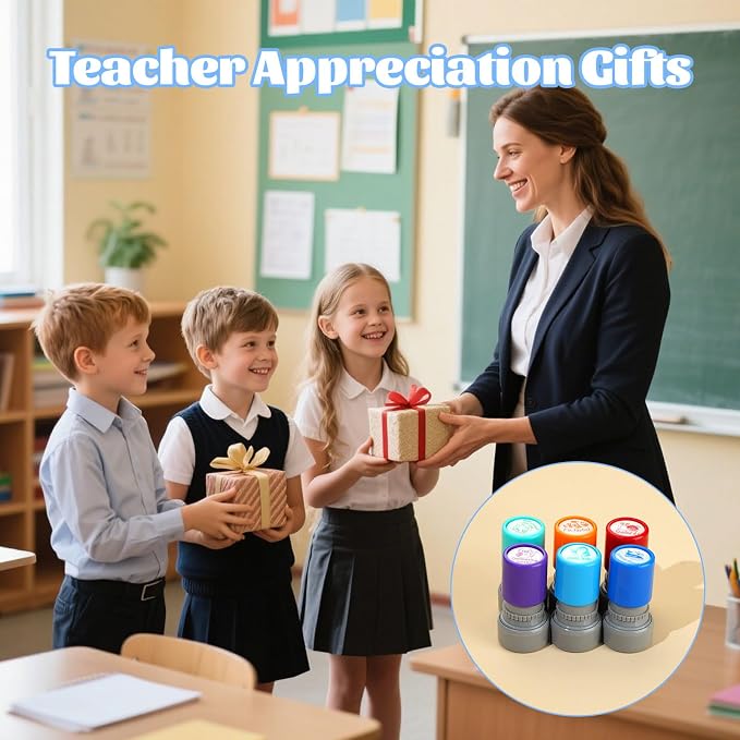6Pcs Animal Teacher Stamps for Classroom, New Teacher Appreciation Gifts Self Inking Grading Stamps Set, Motivational Reward Stamps, Back to School Essentials for Elementary, Homeschool