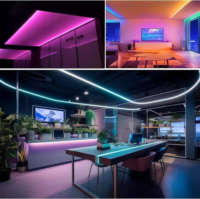 12V RGB LED Strip Lights, 16.4ft Black PCB Board 5050 IP65 Waterproof 300 LEDs Color Changing String Light Strips for Bedroom, Kitchen Decoration