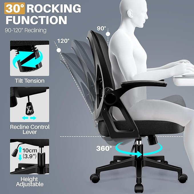 FelixKing Office Chair - Ergonomic Desk Chair Breathable Mesh Task with Wheels and Lumbar Support Home Desk Office Chairs with Flip up Armrest Rolling Swivel for Home Computer Black Pack of 2