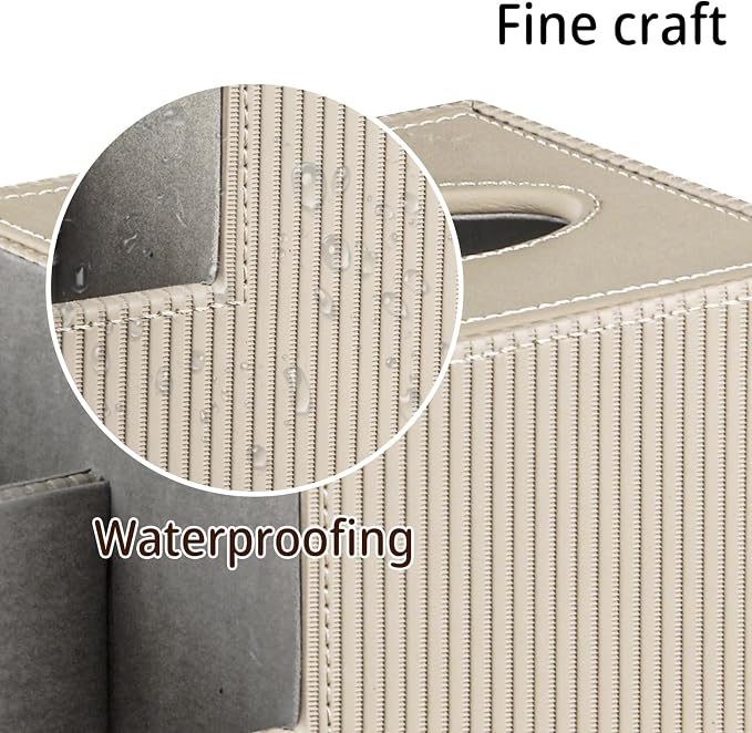 PU Leather Square Tissue Box Cover with Storage,Facial Tissue Box Holder | Multi-Functional Tissue and Remote Control Holder,Cube Tissue Box Organizer/dispenser for Bathroom,Nightstand,End Table Decor