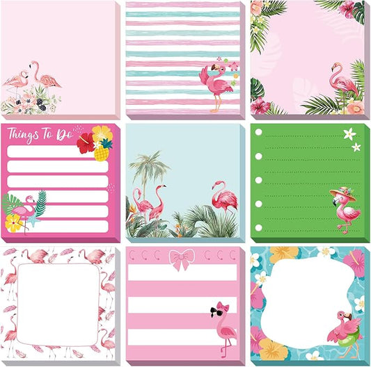 9 Pads Flamingos Sticky Notes 3x3 Inch Cute Self Stick Notepads Notes Adhesive Memo Pad Office Decor Gifts for Students School Teacher Meeting Office Supplies