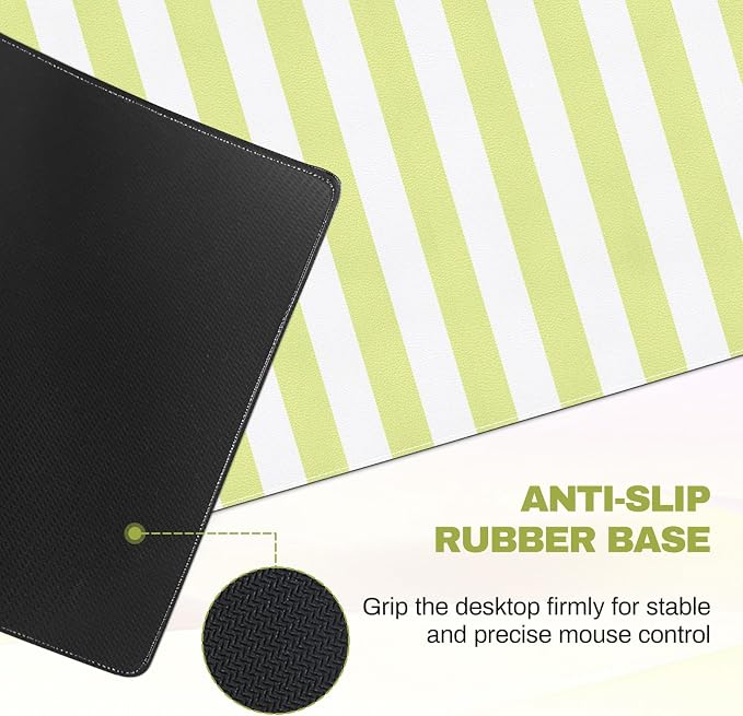 Yellow Desk Mat, Striped Keyboard Pad PU Leather Mouse Pad Computer Mat,Non-Slip Extra Large Gaming Mousepad for Laptop,Cute Desk Pad Home Office Desktop Decor