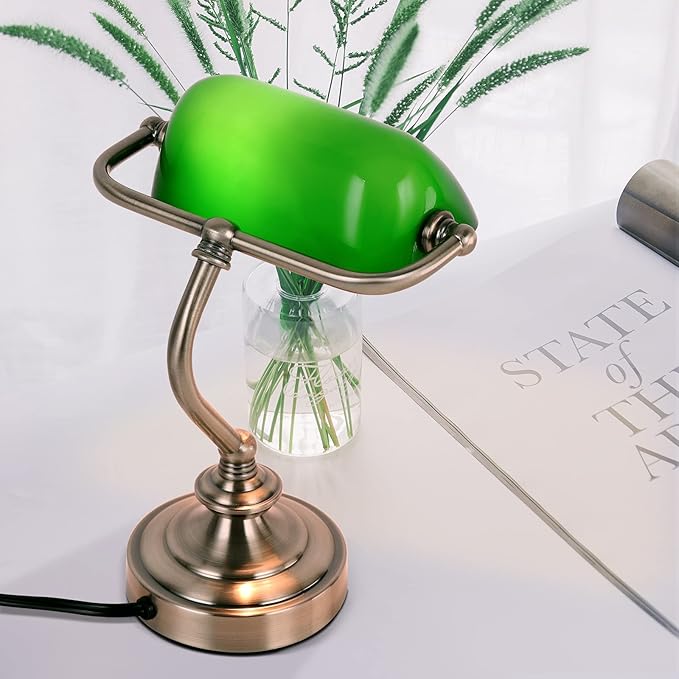FIRVRE Mini Glass Bankers Lamp, Desk Lamp, Classic Retro Bronze Finish G9 Base, Plug in Vintage Table lamp, Reading Modern for Home Office,Piano Banker Mini Desk Table Lamp,Library(Without Bulb)