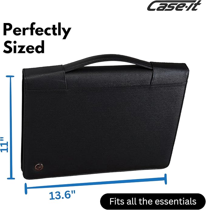 Case-it Executive Zipper Padfolio with Removable 3-Ring Binder and Letter Size Writing Pad, Pebbled Faux Leather Black (PAD-40) (Pack of 6)