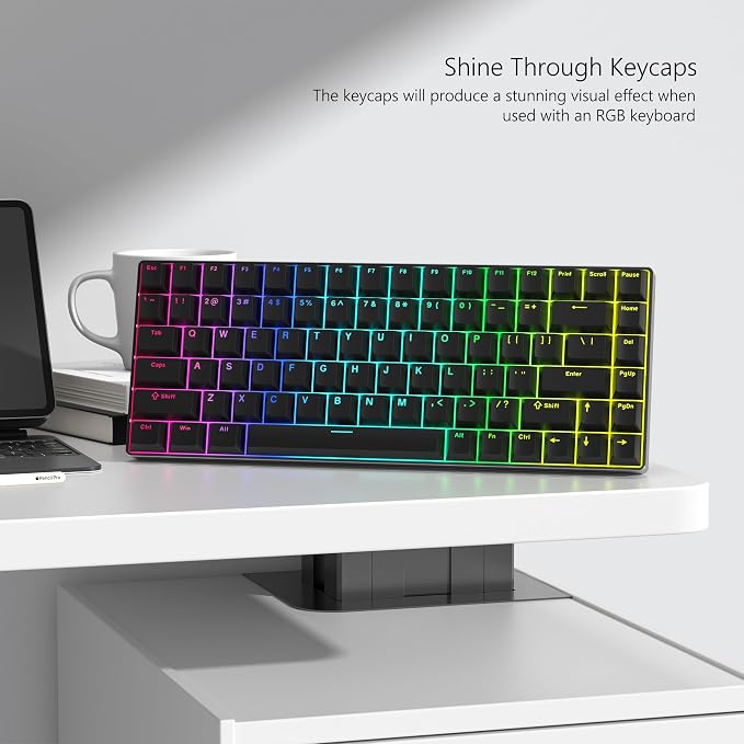 Womier Black Keycaps for Mechanical Keyboard, Shine Through Key caps PBT Custom Keycap Doubleshot, Universal Compatiability for 60 75 100 Percent Cherry Gateron MX Switches Keyboard, Black