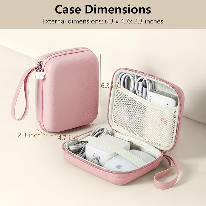 Charger Case for Macbook, Portable Tech Electronic Organizer Bag, Small Travel Storage Pouch for Laptop Accessories, MacBook Power Adapter, Charging Cords, USB Drives, Power Bank (Pink, L)