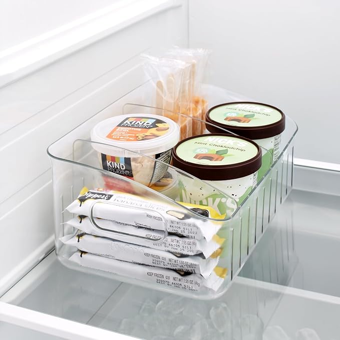 YouCopia FreezeUp Freezer Bin 12", BPA-Free Fridge Organizer with Adjustable Dividers and Handle for Frozen Food and Leftovers