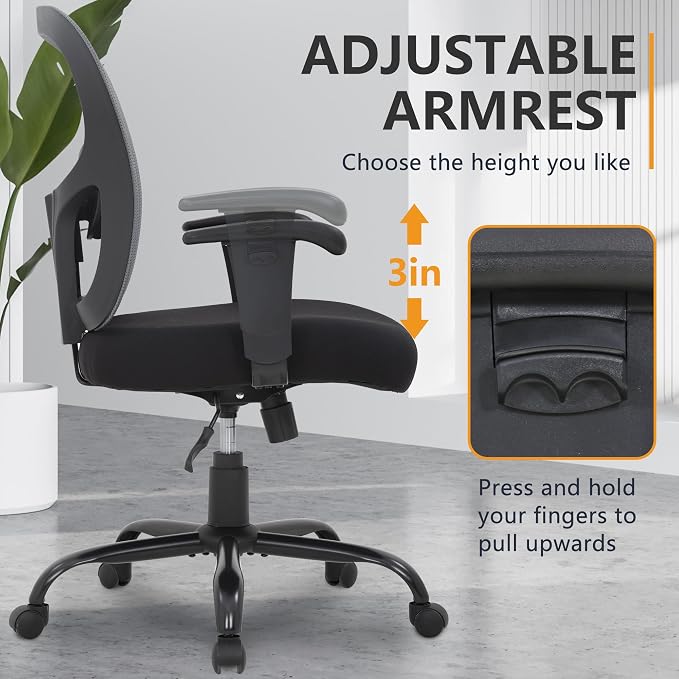 PayLessHere Ergonomic Desk Chair Office Chair Computer Chair 500lbs with Lumbar Support Wide Seat Adjust Arms Rolling Swivel High Back Task Executive Big and Tall Office Chair for Home Office，Grey