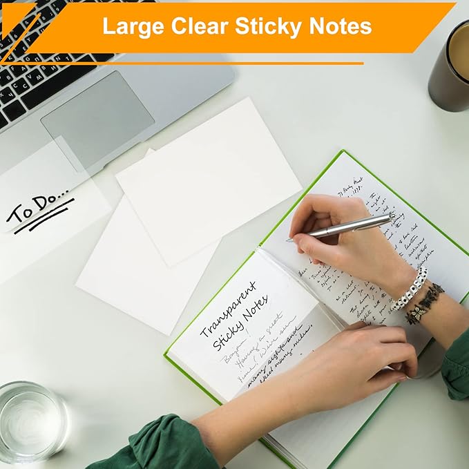 5x7 Inch Transparent Sticky Notes, 2 Pads Large Translucent Self-Adhesive Clear See Through Post Supersize Sticky Notes for Office Woman School Classroom Teacher College Supplies White Color