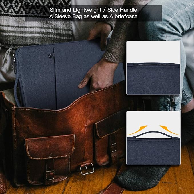 14 inch Laptop Sleeve Case for Lenovo ThinkPad E14 T14/ IdeaPad, HP OmniBook 5/ Chromebook/Stream 14, Shockproof Computer Bag with Accessory Pocket, Navy Blue