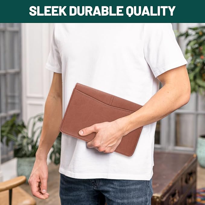 AKAYOK Padfolio Portfolio Organizer Binder Interview Resume Folder Zippered Business Portfolio Faux Leather Padfolio Portfolio Binder for Business School Office Conference Notepad Clip Boards(Brown)
