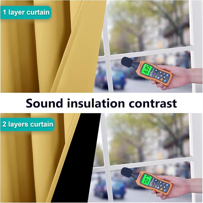 NICETOWN Bright Yellow Full Shade Curtain Panels, Pair of Thermal Insulated & Energy Efficiency Blackout Drapes for Living Room Windows, Lined Silky Performance Window Dressing (42" Wide x 84" Long)