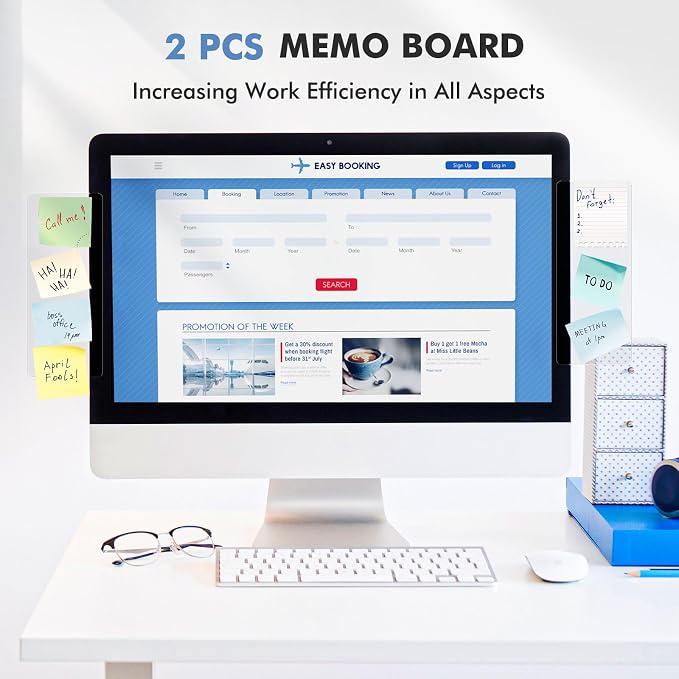 DOLLAR BOSS 5.5" x 3.1" Monitor Memo Board, 2 Pcs Clear Acrylic Office Desk Accessories Computer Screen Side Note Holder Transparent Message Board for Sticky Notes Reminders & Memos, Fits PC & Laptop