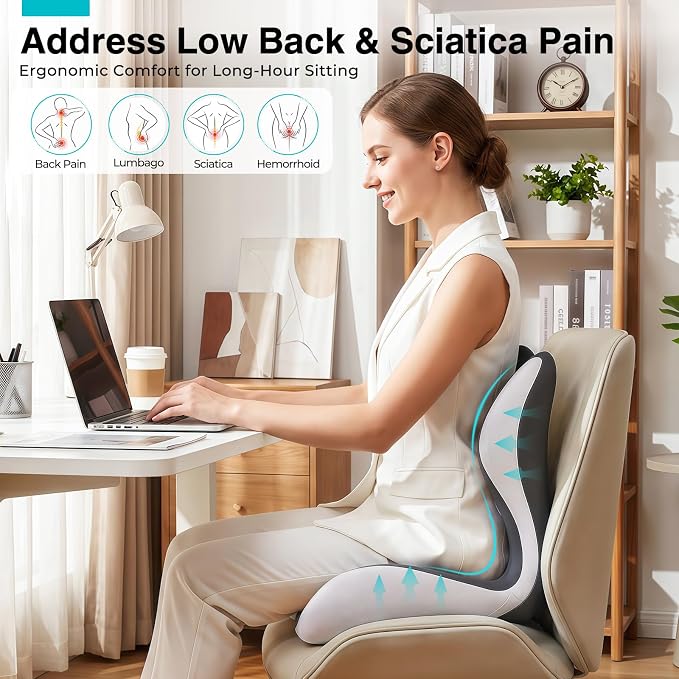 Seat Cushion for Office Chair and Car, L-Shaped Memory Foam Truck Driver Seat Cushion, Ergonomic Sciatica & Tailbone Pain Relief Cushion with Non-Slip Breathable Cover, Back Support for Office Chair