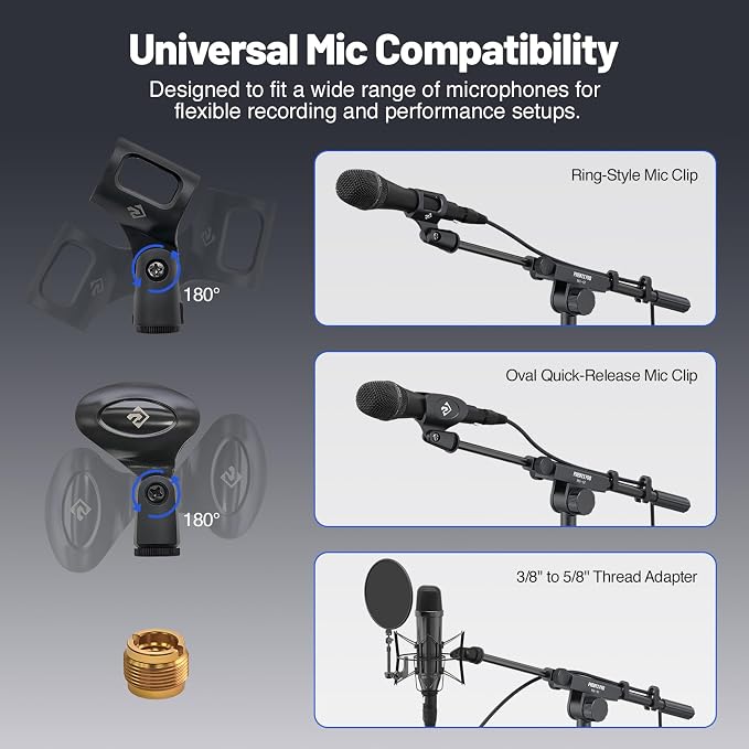 PHENYX PRO Microphone Stand with 22x16cm Large Tray, Adjustable Stand Height, Dual Mic Clips & Carrying Bag, Ideal for Live Streaming, Recording, and Speeches （MA-S1）