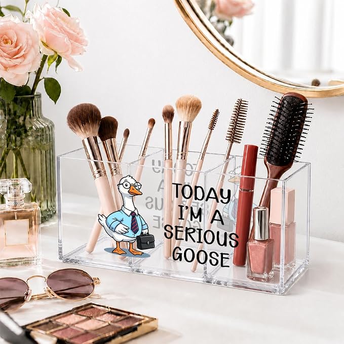 Today I'm a Serious Goose 3 Slot Acrylic Pen Holder Desk Organizer | Silly Goose Office Desk Organizer Accessories, Sarcastic Office Gifts for Coworker, Employee Appreciation Gifts