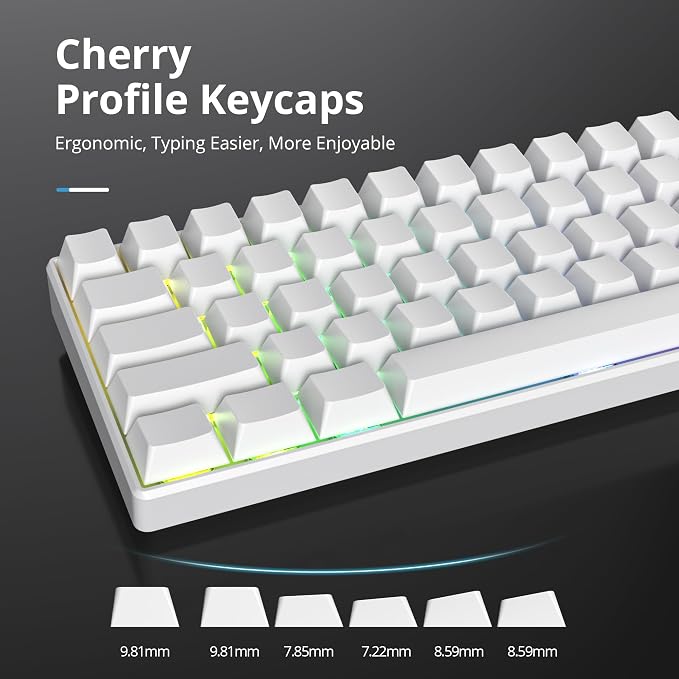 Guffercty kred Blank Keycaps Thick PBT Cherry Profile, 129 Keys Minimalist White Keycap Set with 7U Spacebar for Mechanical Keyboard(Blank White)