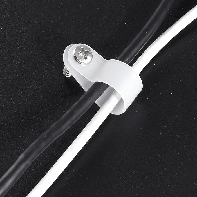1/2 Inch R-Type Clip Clamp, 50 Pcs | Nylon P-Type Mounting Clips, Cable Clip Wire Clamp, Wire Management, Stainless Steel Screws Included