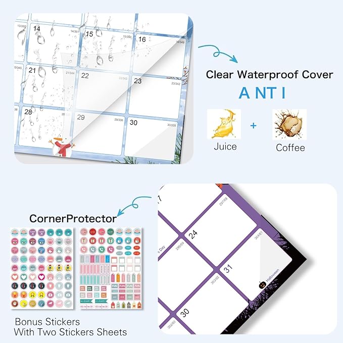 Desk Calendar 2026-2027 - 18 Month Desk Calendar july 2026-2027 Dec, 17" x 12", Large Monthly Desktop Calendar with Daily Blocks, Plastic Cover, Corner Protectors - (2 Stickers Included)