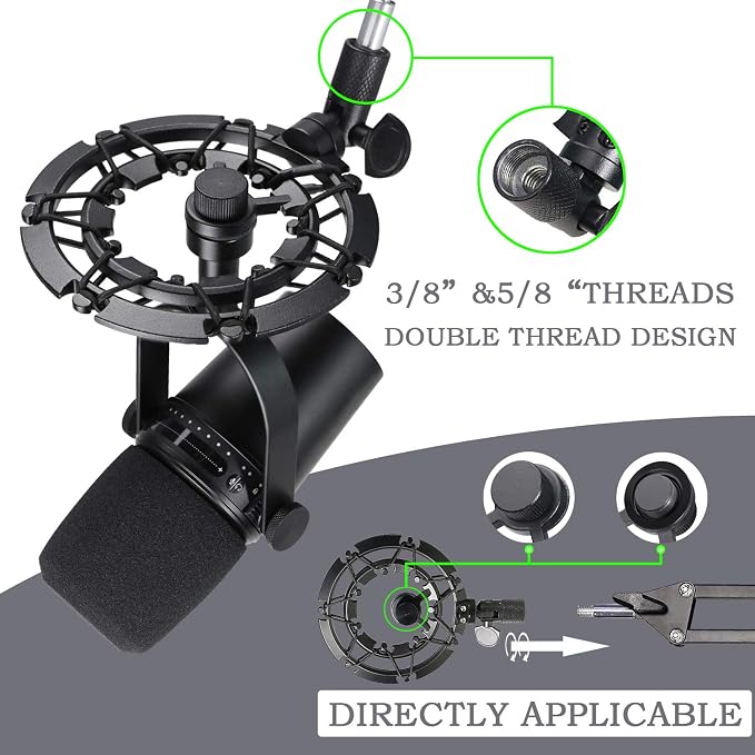 MV7 Shock Mount with Pop Filter, Alloy Shockmount with Foam Windscreen Matching Mic Boom Arm Stand Compatible with Shure MV7 Mic by YOUSHARES