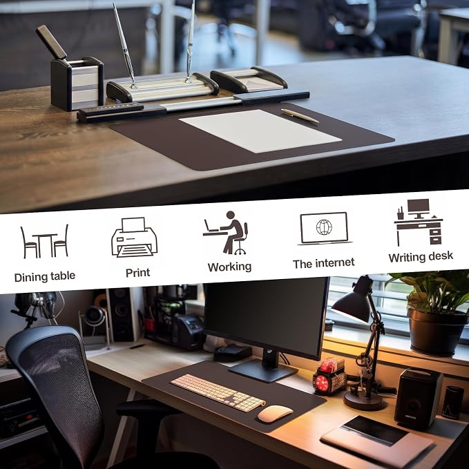 Tegeme Genuine Leather Desk Mat Large Desk Pad 23.6 x 13.7 Inch Non Slip Leather Table Protector with Stitched Edges and Rubber Base Brown Stylish Laptop Mat Smooth Writing for Workspace Home Office