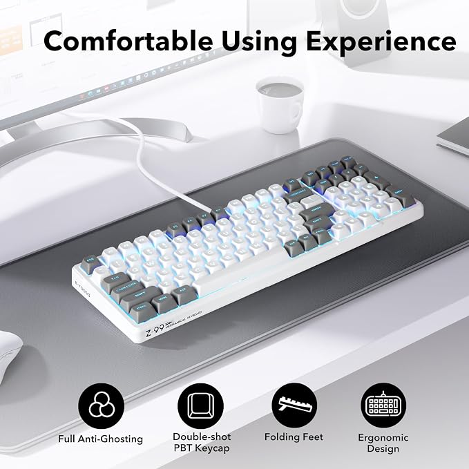 HUO JI Z-99 Wired Mechanical Keyboard, Creamy Sound, Hot Swappable Pre-lubed Linear Switches, Gasket Structure with Sound Dampening Foam, RGB Backlit, 99 Keys Custom Gaming Keyboard for PC/Mac,Gray