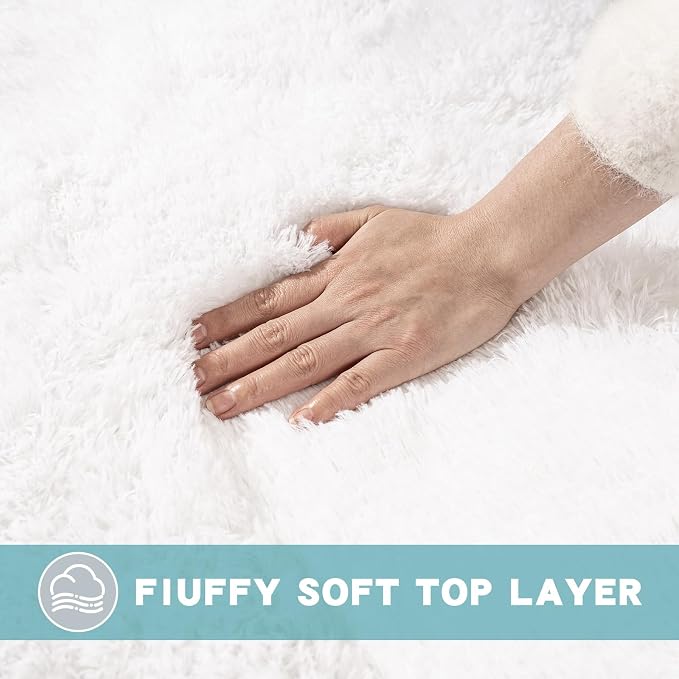 4x6 Area Rug for Bedroom, White Rugs for Living Room Nursery Kids Room Dorm Home Decor Aesthetic, Fluffy Shaggy Rug with 4 Anti-Slip Carpet Tapes