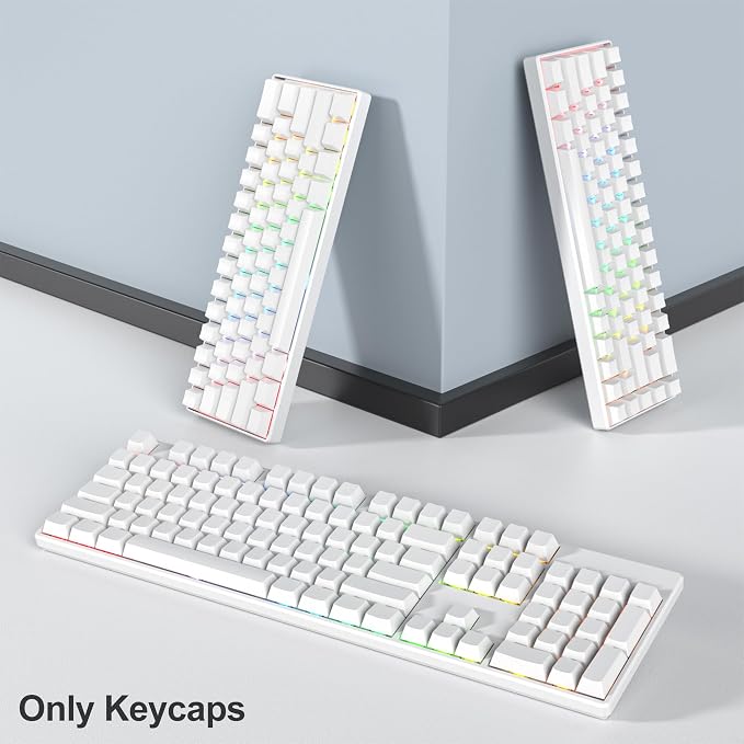 Fogruaden Blank Keycaps, Thick PBT White Keycaps, Cherry Profile, Minimalist White, 128 Key, Custom Keycap for Mechanical Keyboard