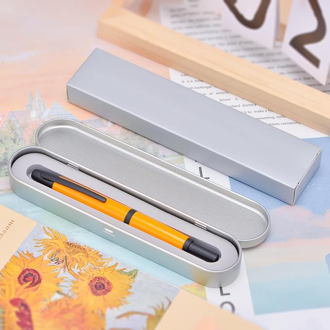 Jinhao 10 Press Fountain Pen with Box, Orange Retractable Medium Nib with Ink Converter Set (Black Clip)