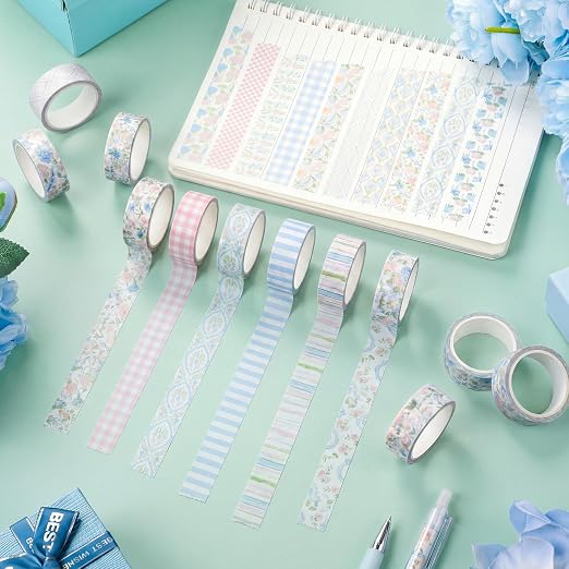 Gueevin 24 Rolls Watercolor Floral Washi Tape Set 15 mm Seasonal Flower Decorative Washi Tape for Craft Arts DIY Scrapbook Journaling Supplies Gift Wrapping(Flower and Bows)