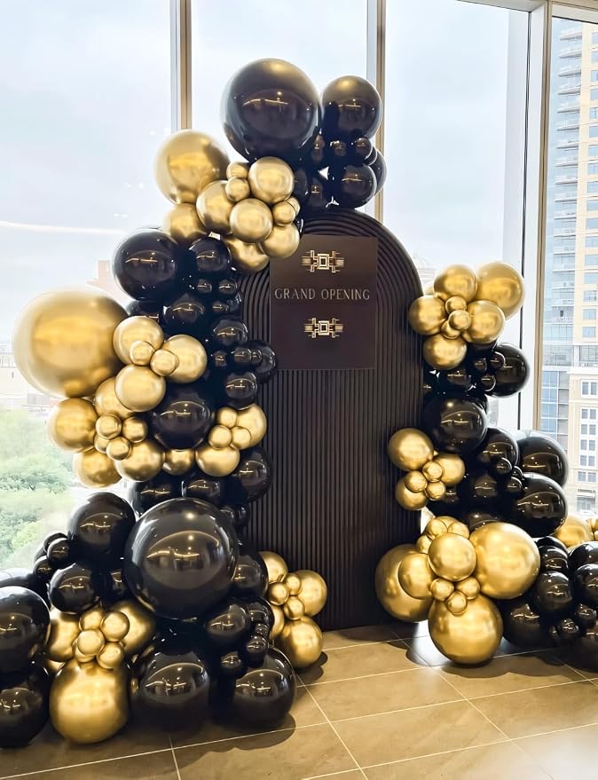 Black and Gold Balloon Arch Garland Kit, 129 Pcs Father's Day Balloons, 18/12/10/5 In Black Gold Confetti Balloons, Fathers Day Balloon Arch Kit for Father Day, Birthday, Grad, Retirement, Anniversary