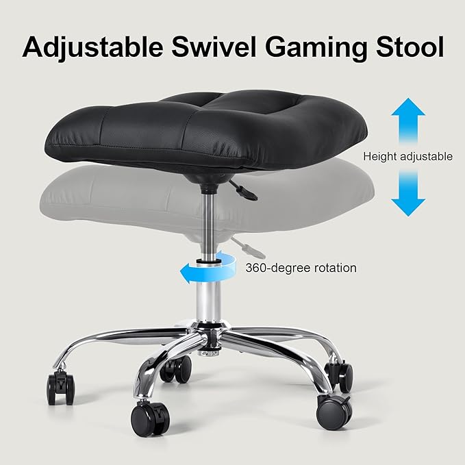 Frassie Mobile Gaming Office Footrest Stool Under Desk Multi-use Height Adjustable Rolling Foot Stool Rest Ottoman (Silver)