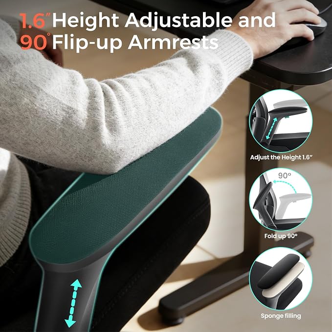 Office Chair,Ergonomic Mesh Computer Desk Chair,Black | 2D Adjustable Lumbar Support,3D Headrest,Adjustable & Flip-Up Armrests,Rolling,Tilting,Swivel,High Back,Executive PC Chair