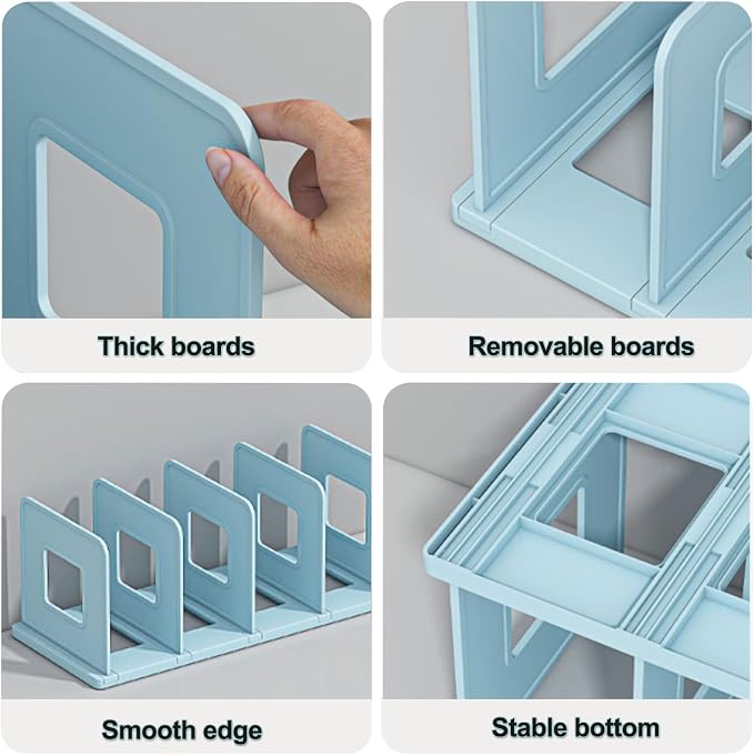 Lemical 4-Section Vertical Desk Organizer, Detachable Desktop File Sorter, Document & Magazine Holder for Office, Home, School & Dorm (Blue)