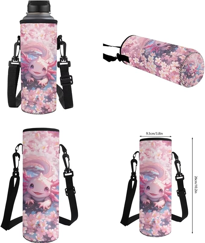 Ystardream Cartoon Axolotl Kids Elementary Backpack for Girls Backpack with Lunch Box Pencil Case Water Bottle Sleeve 4 in 1 for Middle High School Students Large Capacity Book Bag,17Inch
