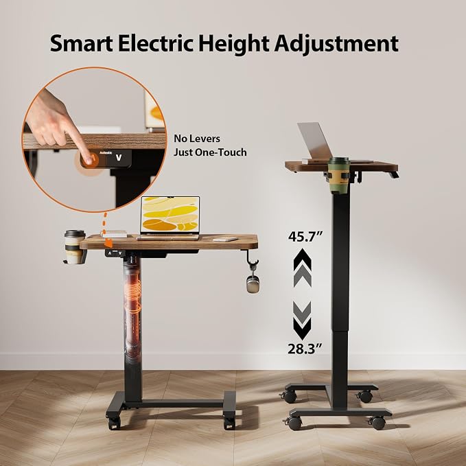 Agilestic Electric Standing Desk, 26 x 16 Inches Height Adjustable Desk, Sit Stand up for Work Office Home, Ergonomic Rising Computer Table with with Wheels, Rustic Brown
