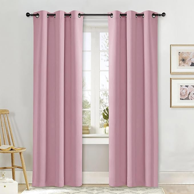NICETOWN Curtain Blackout Drape Panel, Single Panel, 34 x 84 inch, Rouge Pink, 3 Pass Microfiber Noise Reducing Thermal Insulated Window Drapery with Grommet