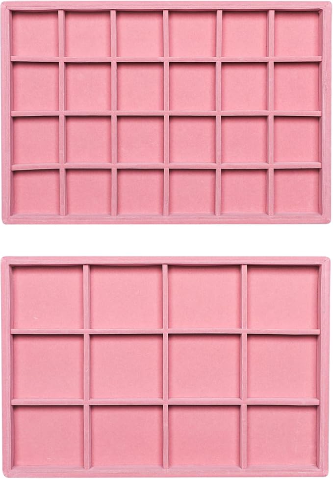 Jewelry Trays for Drawer,Set of 2 Jewelry Organizer and Storage | Velvet Material,Stackable,Adjustable Dividers,Drawer Inserts for Rings Studs Bracelet,Earring Organizer for Women Girls