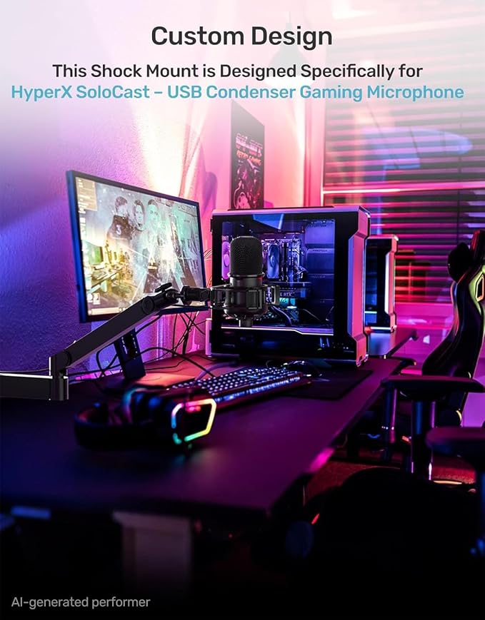 Custom Built for SoloCast Shock Mount, Upgrade Anti-Vibration Suspension Elastic Shock Mount Holder Clip Mics Stand with Screw Adapter Compatible with Hyperx SoloCast Microphone