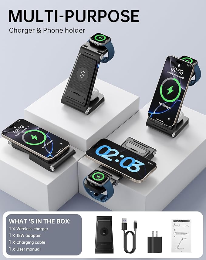 2026 Traveling Portable Wireless Fast Charger for Apple & Android Charging Station,3 in 1 Charging for iPhone 17 16 15 14 13 12, Apple Watch Series & Air pods 4 3 2 Pro,Samsung Galaxy-Gifts for Family