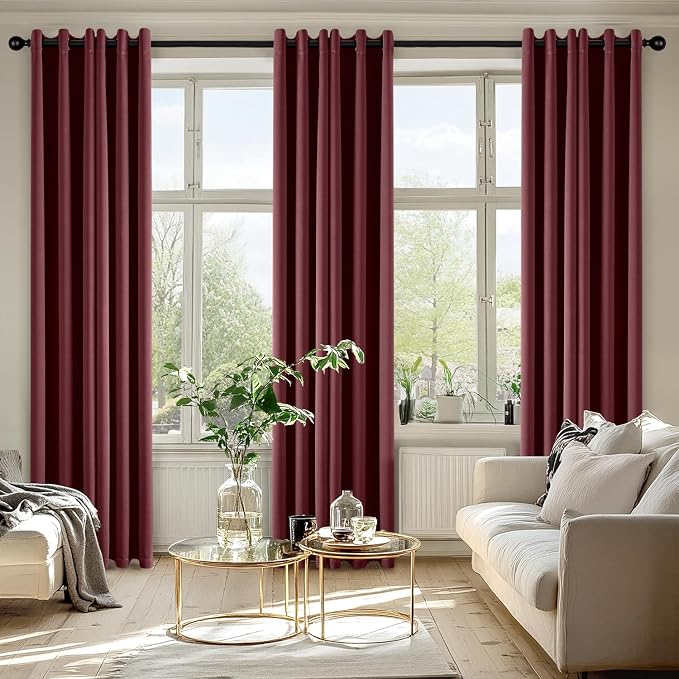 MIULEE Blackout Curtains for Bedroom Living Room 2 Panels, Thermal Insulated Room Darkening Drapes Grommet Noise Reducing Light Blocking Window Treatments 72 Inches Long 40x72 Inch Burgundy Red