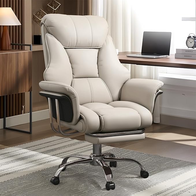 Big and Tall Office Chair Wide Seat Ergonomic Leather Executive Desk Chair with Leg Rest, Heavy-Duty 550 lbs Adjustable Height Computer Gaming Chairs