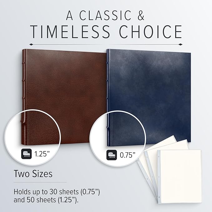 Gallery Leather 3 Ring Binder with Plastic Sleeves, Includes 10 Sheets, Sheet Size: 8.5" x 11" - Presentation Binder Rings with Window and Hubbed Spine, Thick: 0.75" Belfast Burgundy