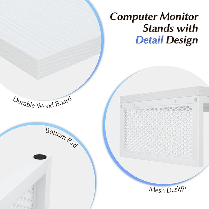 EnHomee 55.2" Computer Monitor Stand, Desk Shelf for Top of Desk for 3 * 23" Monitors/Laptop Computer/PC/Printers, TV Riser for 65 60 55 Inch TV for Bedroom Home Office, White