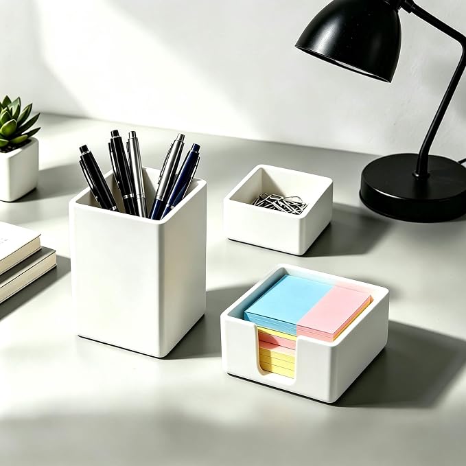 Silicone Pen Holder 3-Piece Set, Black | Food-grade silicone. 3-piece set: pen cup, clip box, note holder. Black or white. Scratch-free, non-slip, easy clean.