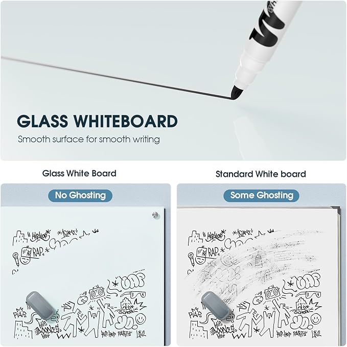 MaxGear Glass Whiteboard Tempered Magnetic Dry Erase Board 72x48 Inch | Magnetic Steel,Frameless Design,Smooth Writing,Ghost Free,Wall Mounted,Accessory Kits,Office Classroom Conference Room Use